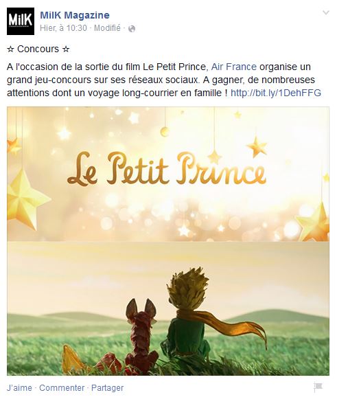 Exemple d'un jeu concours sur Facebook
