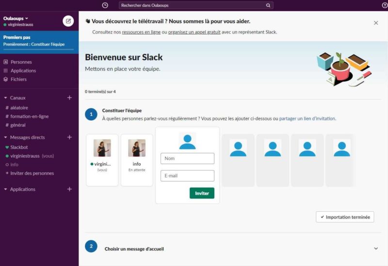 Présentation de l'interface Slack